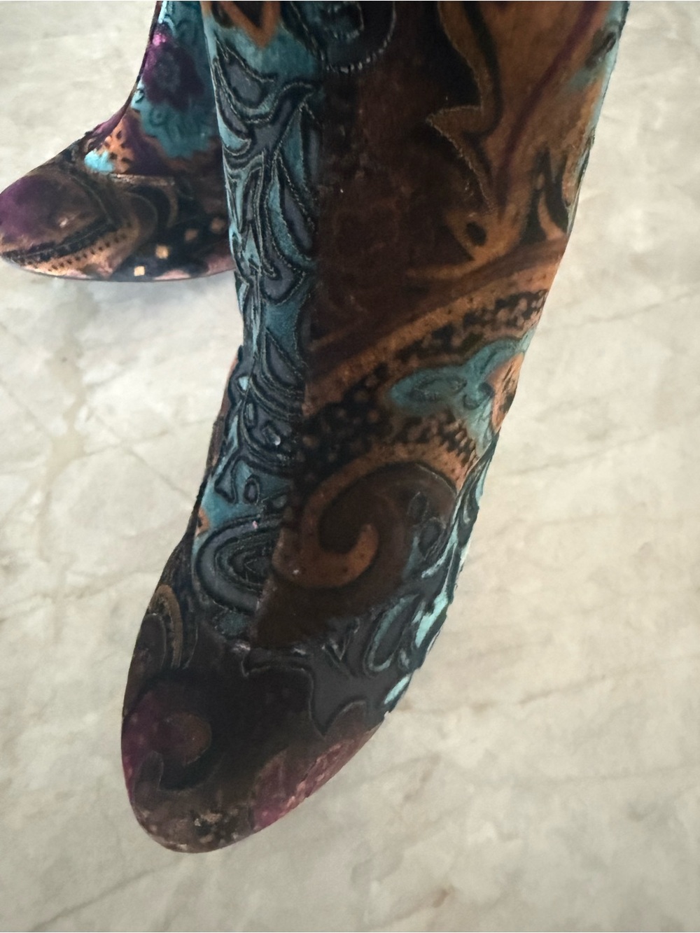 Born Multicolor Velvet Tall Paisley Boot with Stacked Leather Heel - Picture 7 of 14